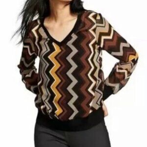 Missoni Target XS Brown Sheer Chevron Blouse Top